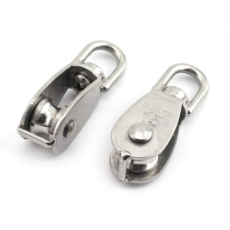 JCBIZ 2-Pack M15 Single Pulley Block Stainless Steel Heavy Duty Hardware Single Wheel Swivel Rigging Lifting Wheel Fixed Pulley for Wire Rope Loading 35kg - Image 5